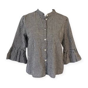 Madewell Black + White Gingham Button Up Top w/ Flutter Bell Sleeves size small